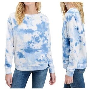 Splendid Thermal Blue & White Tie Dye Waffle Knit Top